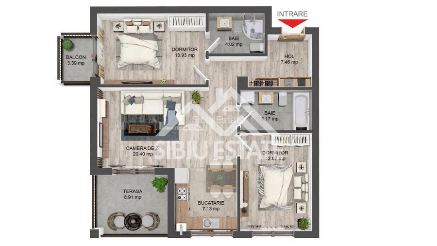Apartament  3 camere grădină  terasă și balcon în Selimbar - 3