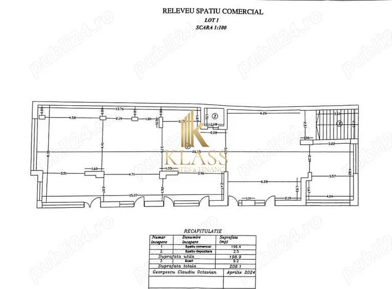 Spatiu comercial 208 mp, demisol, D + P + 3 E, 2024, 2 intrari, zona Floreasca