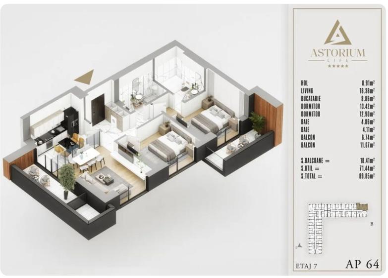 AP. 3CAM. IN PROIECTUL ASTORIUM LIFE -MUTARE IMEDIATA. COMISION 0%!