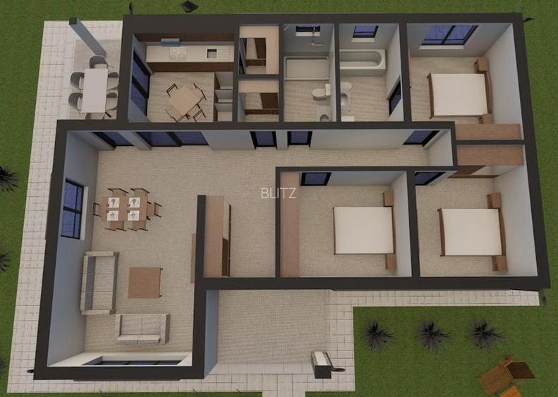 Casă modernă parter, zonă excelentă – 3 camere, terasă, teren 6 arii - 6