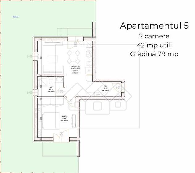 Ap 2 camere, 2 balcoane, gradina de 79 mp - Ciresica