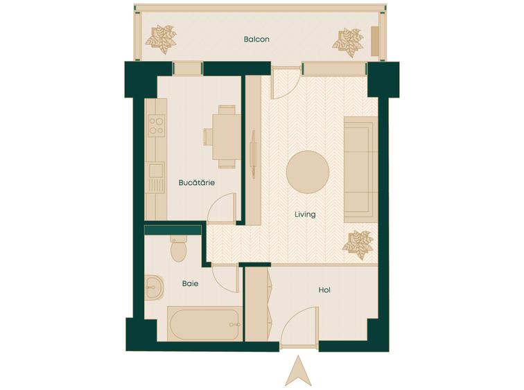 Apartament 1 camera FINALIZAT, 44 mp, bloc NOU, Podu Ros - Jumbo