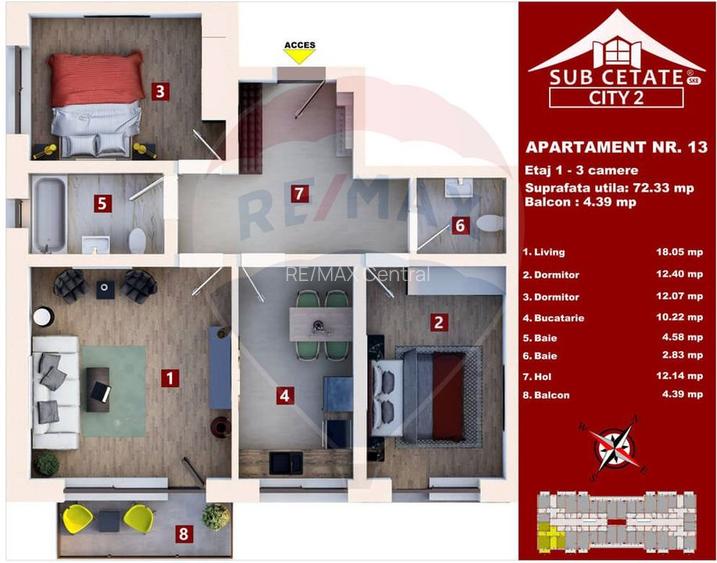 Apartament cu 3 camere, 2 băi și parcare inclusă I Subcetate City 2 - 8
