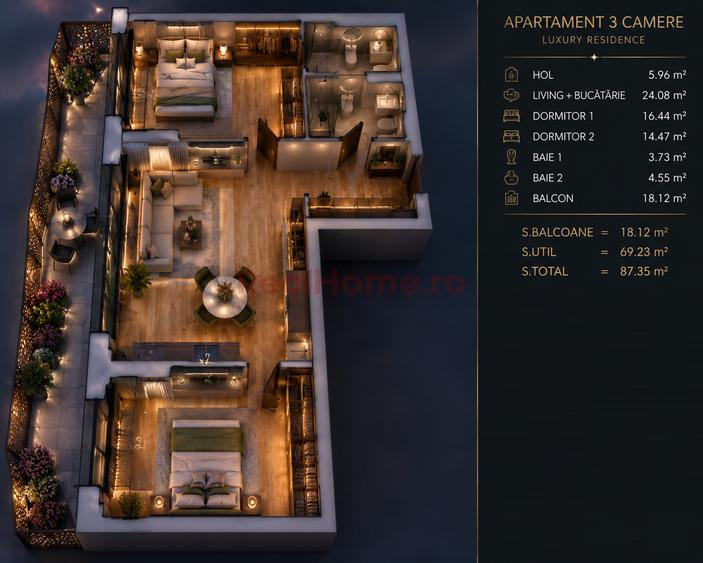 2 Camere | premium | 4 lifturi | 9 minute Metrou | finalizat