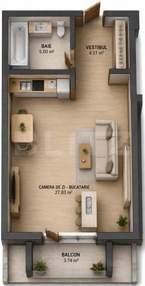 BLOC NOU – APARTAMENT CU 1 CAMERĂ – 40,18 MP