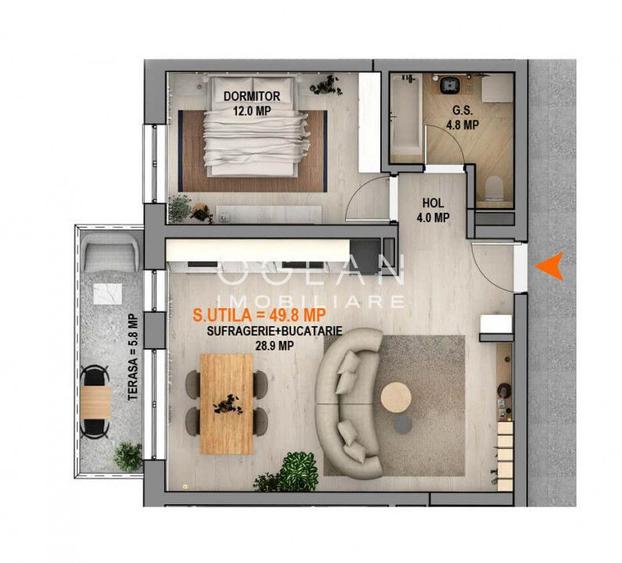 Apartament modern 2 camere cu balcon – Comision 0%