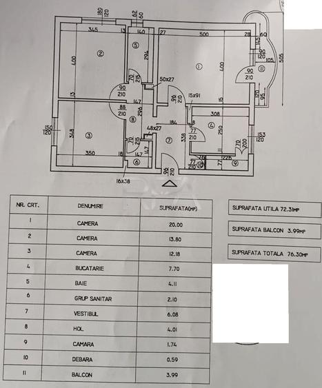 3 camere Unirii decomandat, inst. schimb., et. 2, an 1991, 76 mp