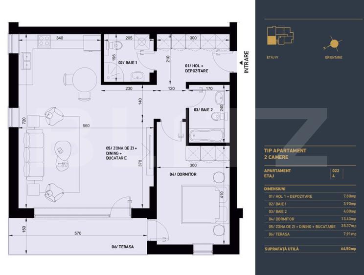 Apartament cu 2 camere, 2 bai, Smart Home, 64.5 mp - Complex Rezidential Nou
