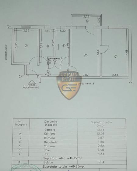3 camere Inel II - Caragiale parcare renovat gaze, balcon et 1/4, 50mp, boxa A/C