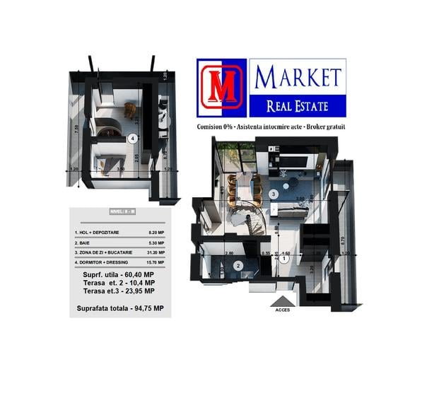 Apartament 2 camere (tip duplex) - Metrou Berceni (600 metri) - Finalizat !