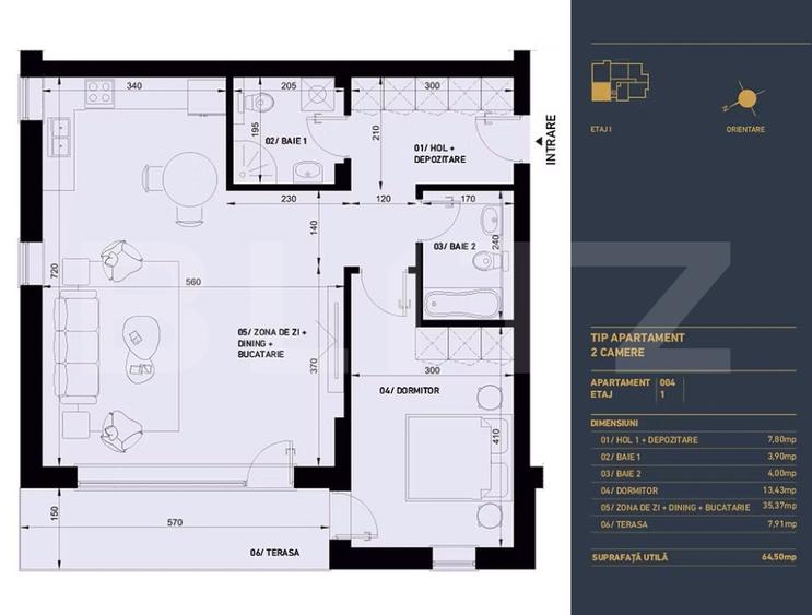 Apartament cu 2 camere, 2 bai, Smart Home, 64.5 mp - Complex Rezidential Nou