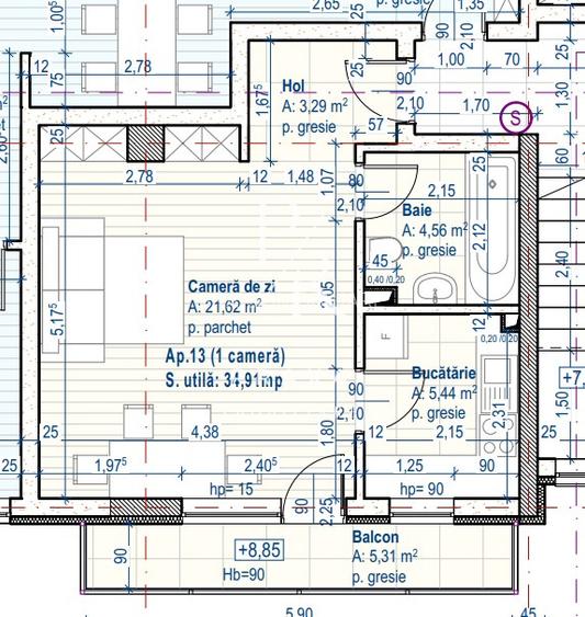 Apartament de 1 camera, decomandat , 35 MP,semifinisat, Floresti - 2