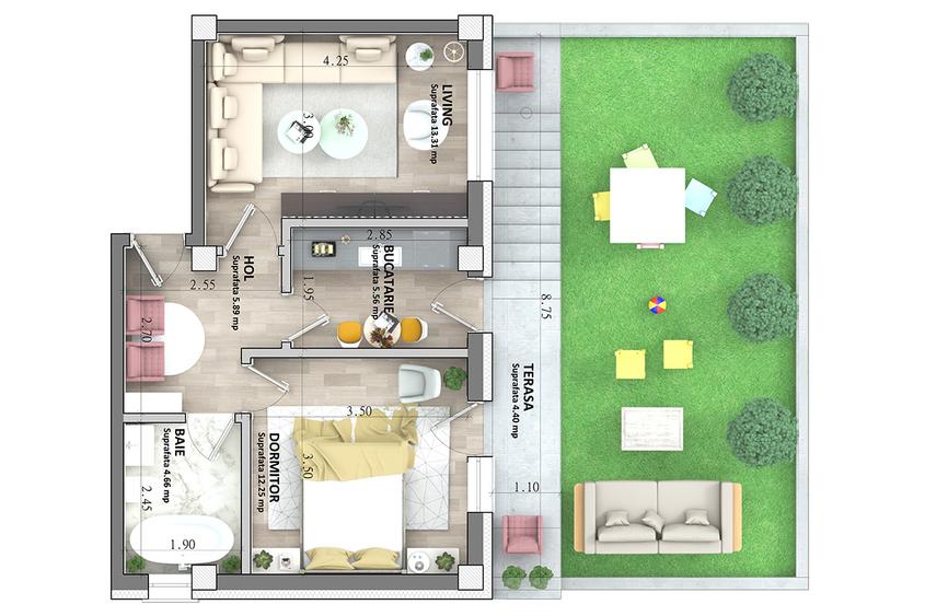ASTORIA RESIDENCE Apartament 2 camere 46 mp+ curte 41 m Lunca Cetatuii 2028