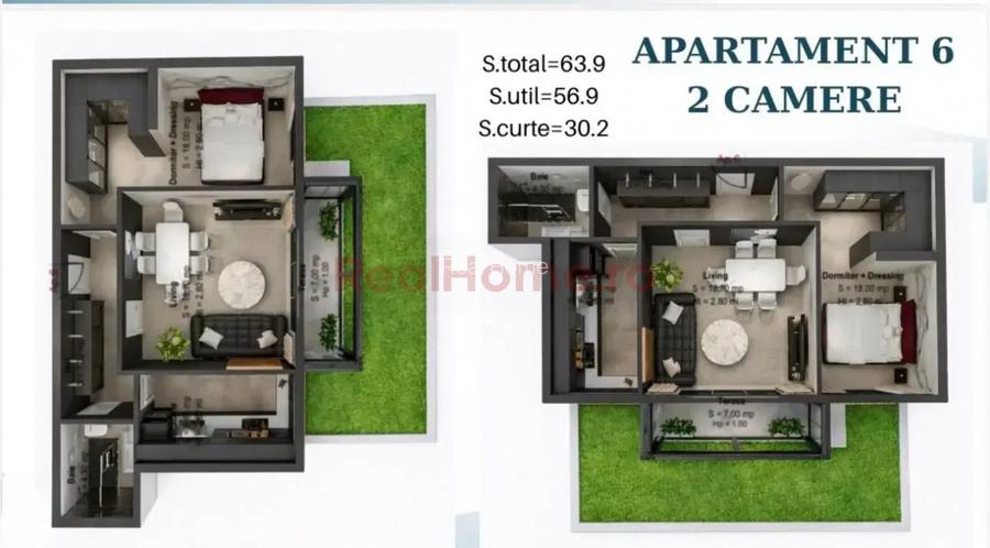 Apartament 2 camere | metrou 8 min | curte 30 mp  | 56.90 mp utili - 3
