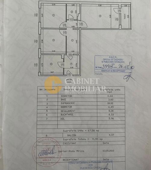 3 camere decomandat - Etaj Intermediar - 72mp-  Zona Alexandru Cel Bun/ Minerva