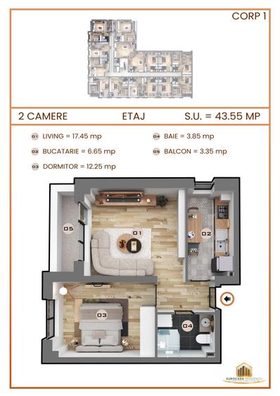 Apartament 2 camere de vanzare, Militari Residence, Comision 0%