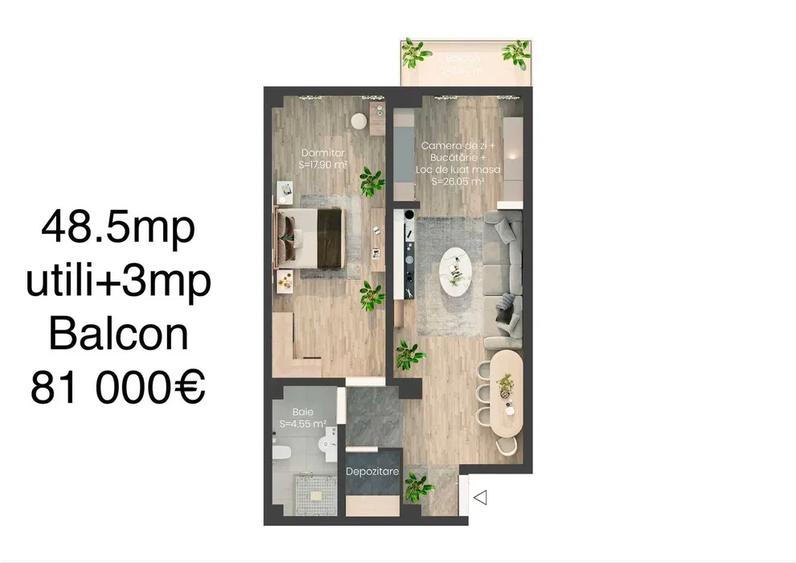 Apartament 2 camere, etaj1/3, bloc nou, intabulat, loc parcare, Valea Lupului