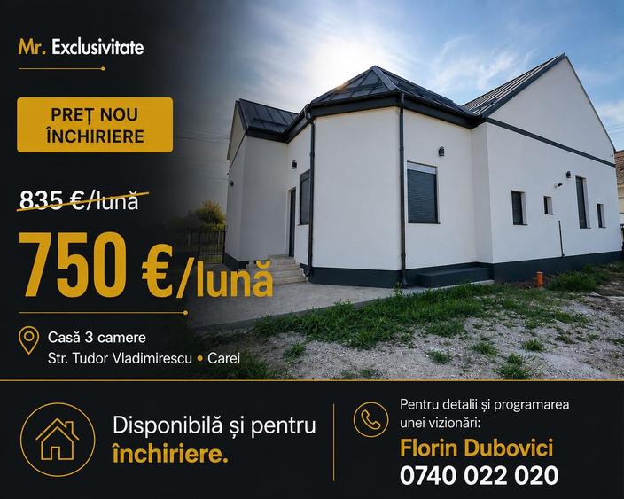Inchiriere Casă 3 camere 154 mp, Teren 630 mp - Str. T. Vladimirescu - Carei