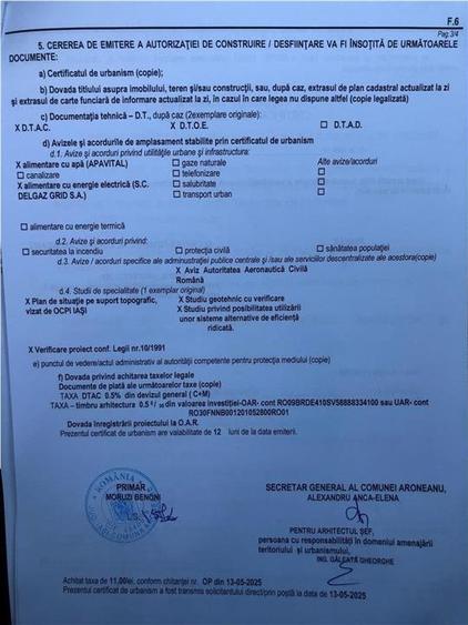 Aroneanu teren 652mp cu utilitati si Certificat de Urbanism