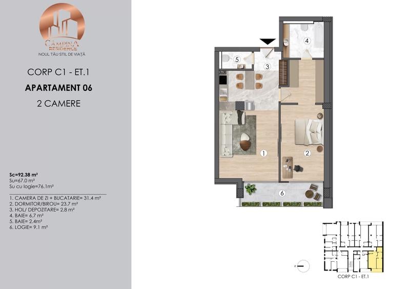 Apartament cu doua camere Campina Residence cu TVA 21%