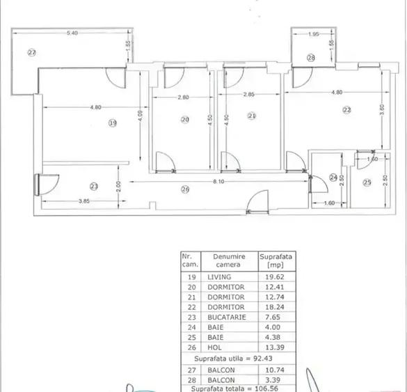 Apartament 4 camere cu balcon, terasa sut 106,50mp I Bloc nou, Unirii