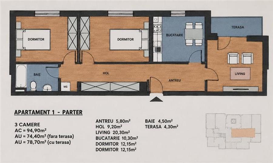 Apartament 3 camere, regim vila, ambient verde, parcare, Unirii, Targu-Mures:Tur