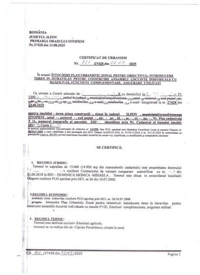 Vanzari Terenuri Otopeni -Ciprian Porumbescu