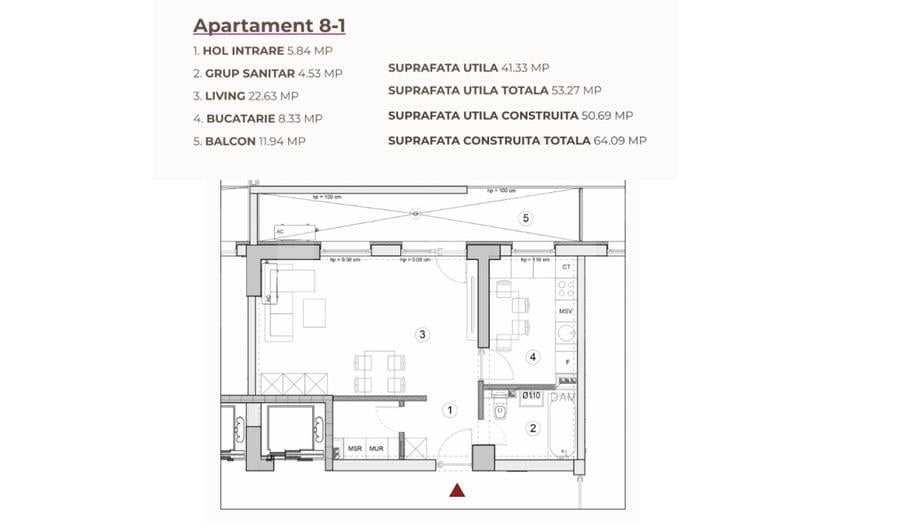 Studio 53.27 mp într-un ansamblu cu 0% Comision la Achiziție