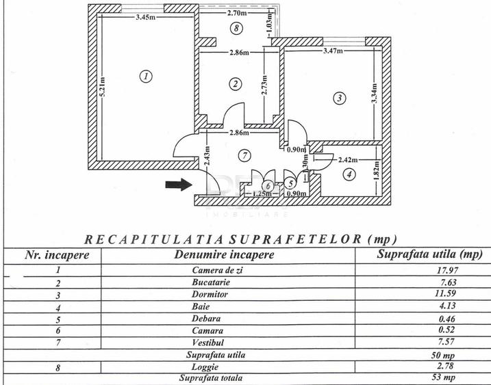 2 camere Aviației decomandat, parcare, et. 1, an 1985, metrou, 53 mp - 8