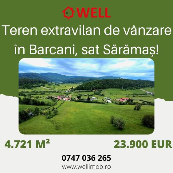 Teren extravilan de vânzare în Barcani, sat Sărămaș!