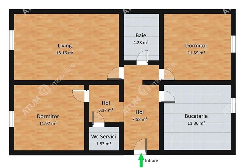 Apartament 3 camere decomandate 2 bai zona Vasile Aaron Sibiu