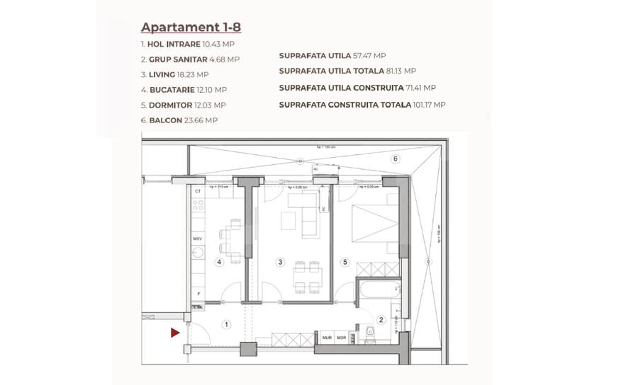 Apartament 2 camere, 81.13 mp, ansamblu 0% Comision Achiziție, Calea Severinului