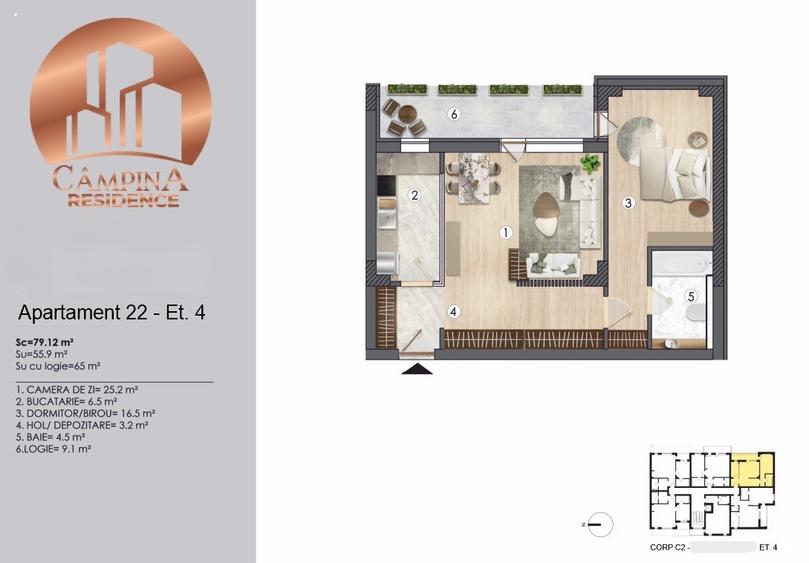 Apartament cu doua camere Campina Residence cu TVA 21%