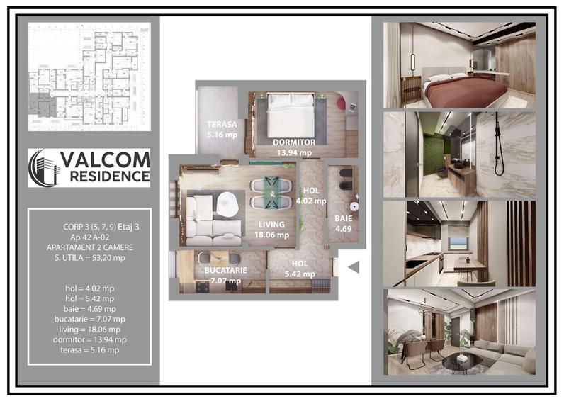 Valcom Residence Bartolomeu, 2 camere, terasa 5.44, Comision 0%