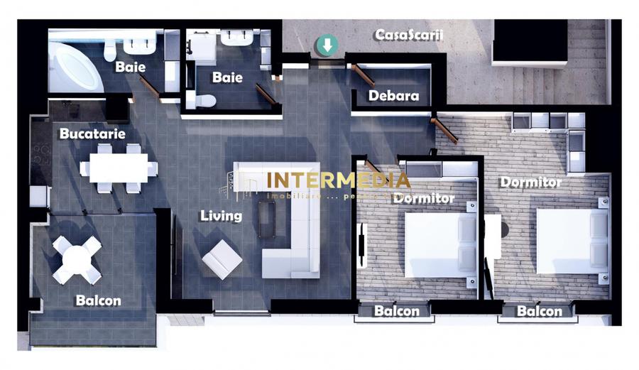 Apartament 3 camere Terasa Finisat la cheie BLOC NOU Centru ultracentral
