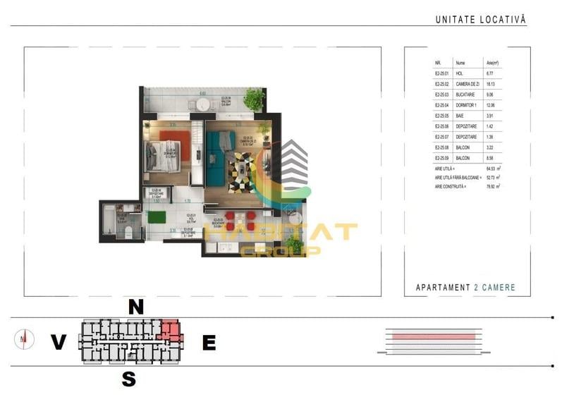 Pallady 2 camere decomandat 65 mp + LOC PARCARE GRATUIT