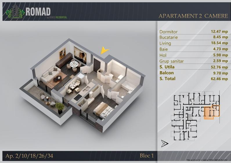 Apartament 2 camere-Zona Palldy-65,67I 62,45I 57,90I Compartimentare excelentaI