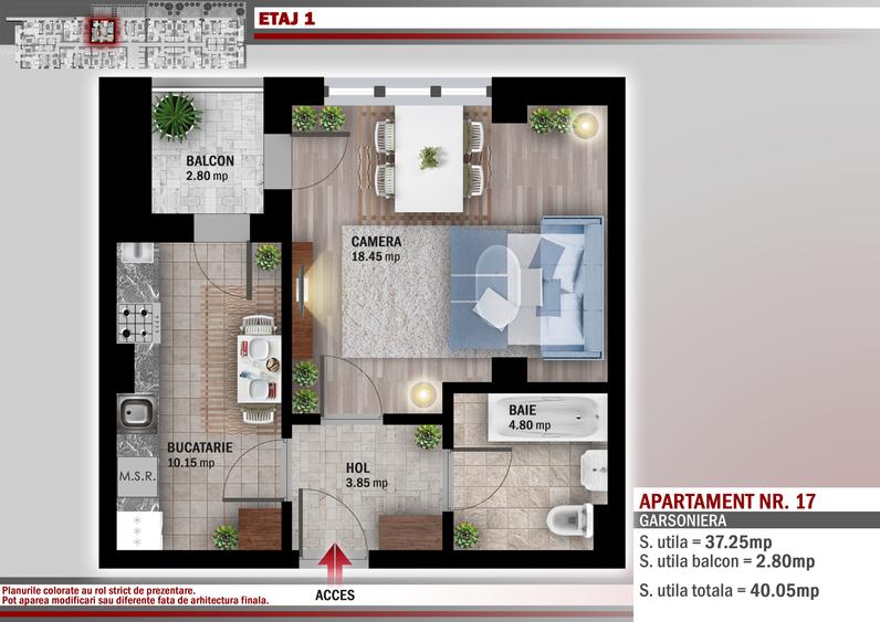 Neofort 50 Titan II – Garsonieră de vanzare, langa metrou, cu centrala proprie