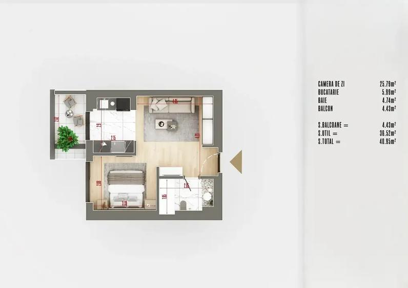 Garsoniera studio cu dormitor separat in ansamblu premium