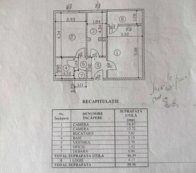 Apartament 2 camere, decomandat, 46 mp, ac, logie, mobilat, Pajura