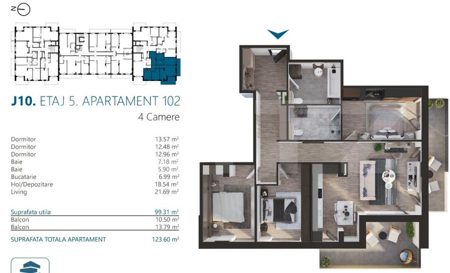 Apartament cu 4 camere, 99 mp, Ansamblu Rezidential, zona RIVUS