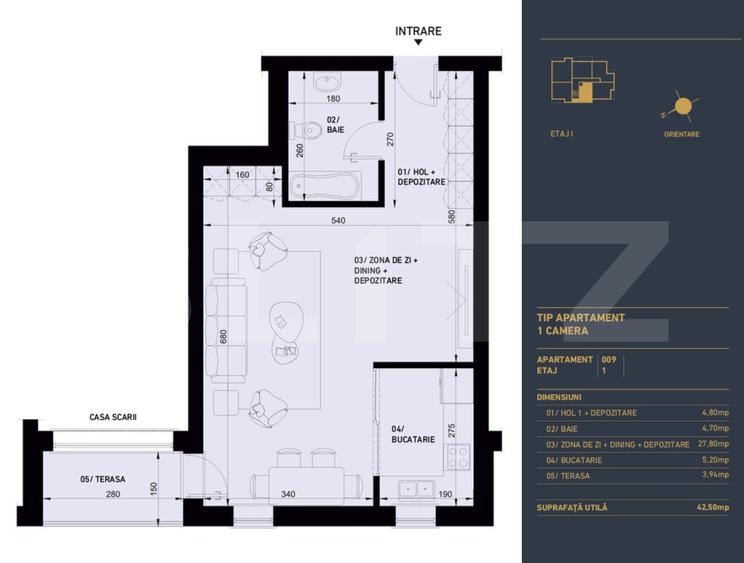 Apartament cu 1 camera, Smart Home, 42.50 mp - Complex Rezidential Nou