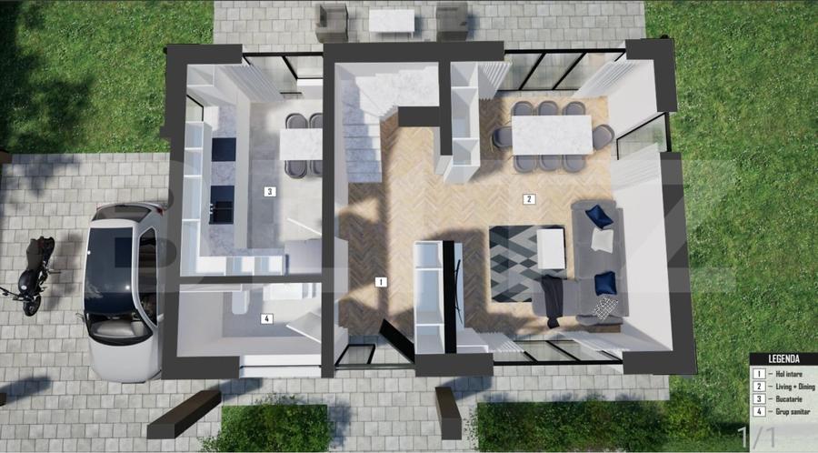 Casa individuala 4 camere, 126mp, 445 teren liber, clasa A+, zona Florilor