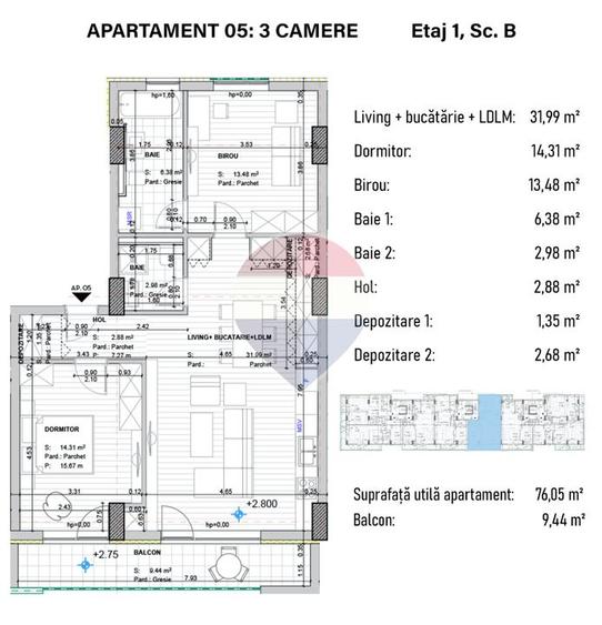 Apartament 3 camere premium, 76 mp utili + blacon!