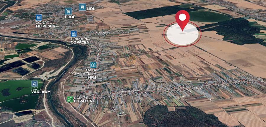 Teren intravilan 38.876 mp, Deschidere 72 ml, Copaceni, Vidra