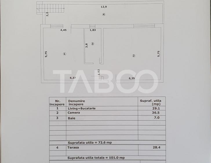 Apartament 2 camere decomandat 73 mp utili + terasa 28 mp nou 2025