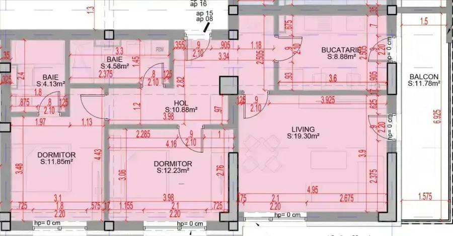 3 camere spațioase, 2 băi și balcon mare