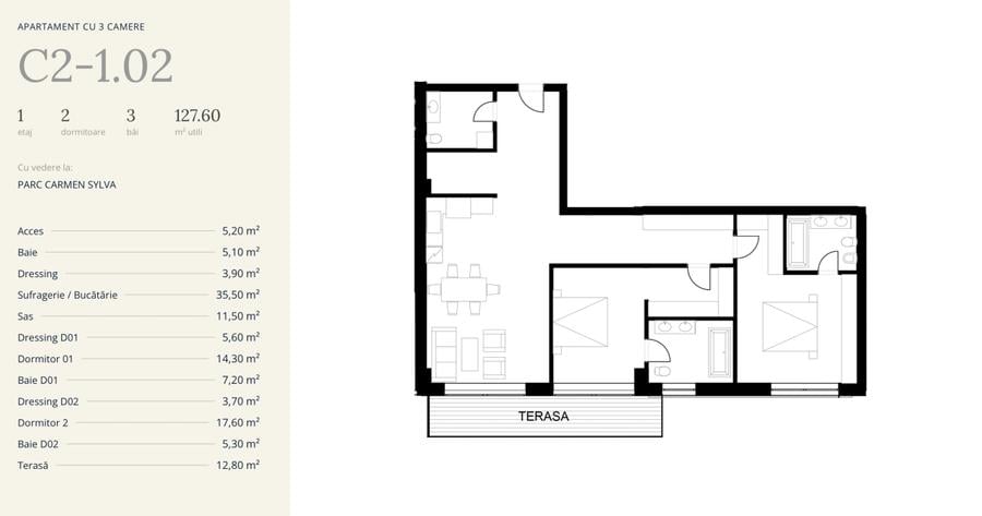 Apartament de lux ultracentral în Timișoara | 127,6 mp