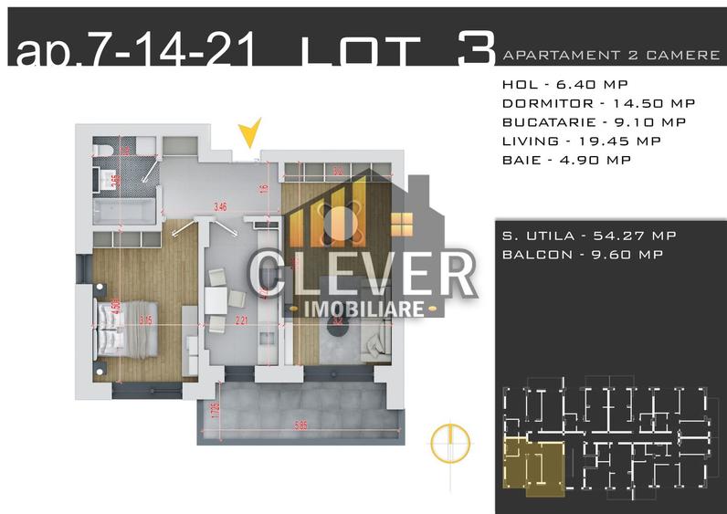 Apartament 2 camere 64 mp, Decomandat, comision 0, Pallady