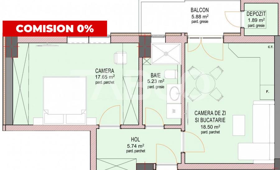 Apartament 49 mpu cu 2 camere si balcon etaj parter Doamna Stanca
